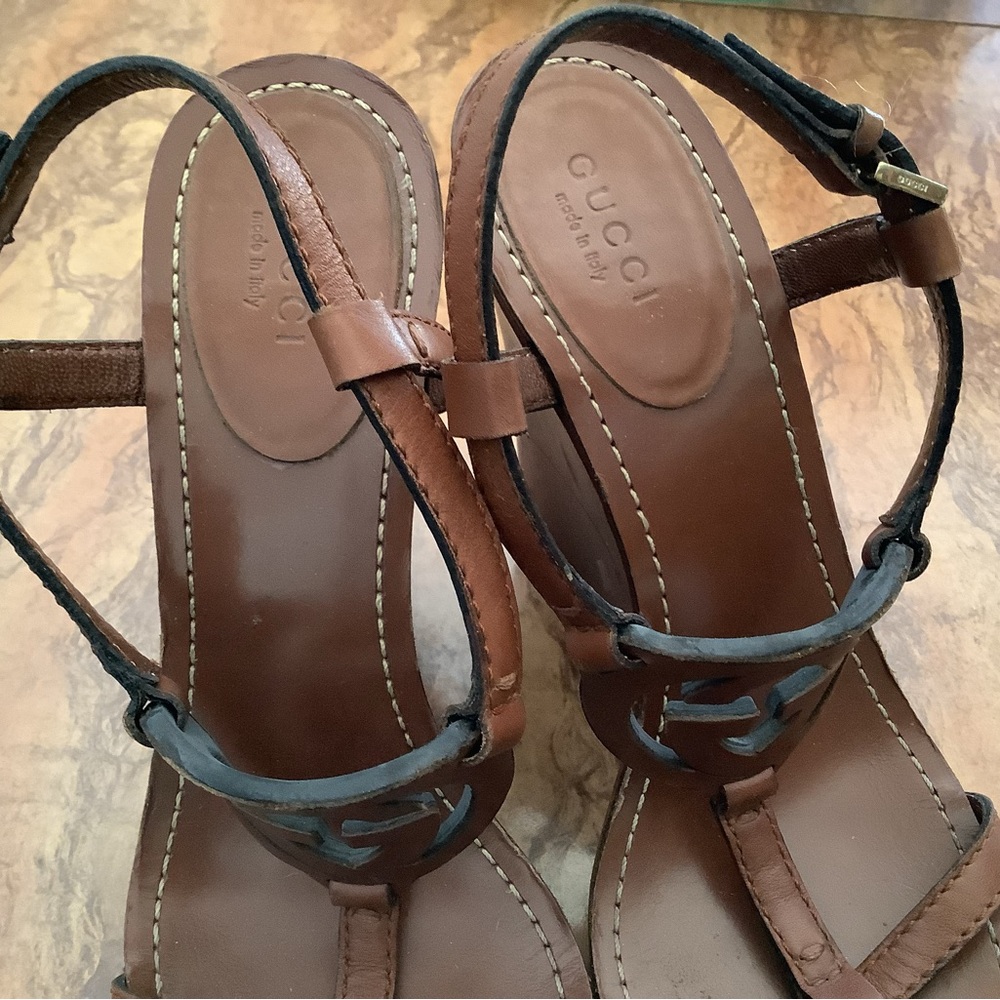 Gucci Brown Leather Wedges - Picture 4 of 9